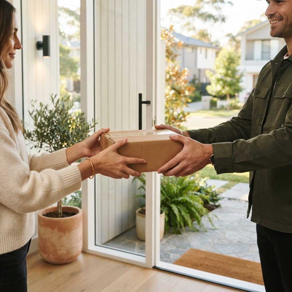 Entrega de un paquete en la puerta de una casa